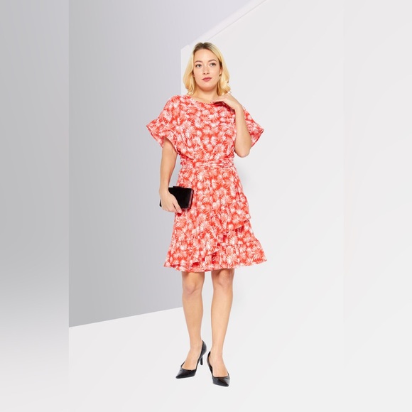 Michael Kors Women Printed Mini Dress, Dark‎ Red/White size 1x - Picture 1 of 7